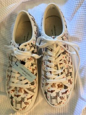 Cynthia Rowley White Canvas Sneakers with Dog Print